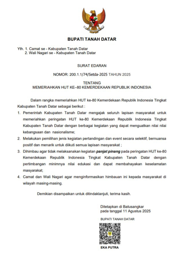 SURAT EDARAN BUPATI TANAH DATAR